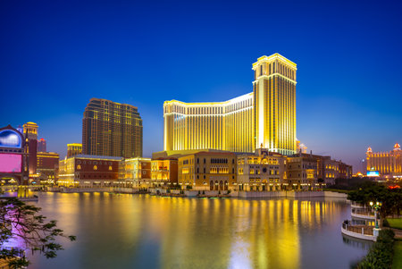 night view of a luxury hotel and casino resortのeditorial素材