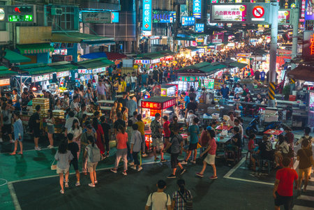 Kaohsiung, Taiwan - July 27, 2019: Liuhe Night Market, the most popular tourist night market in taiwan. There are 138 stalls here.のeditorial素材