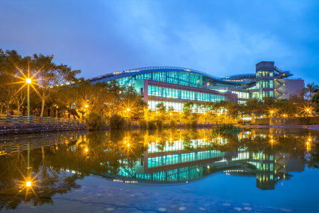 night scene of xin zhuang arena in taipeiのeditorial素材