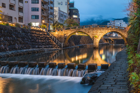 Meganebashi or Spectacles Bridge, megane bridge, in nagasaki, kyushu, japan.の写真素材