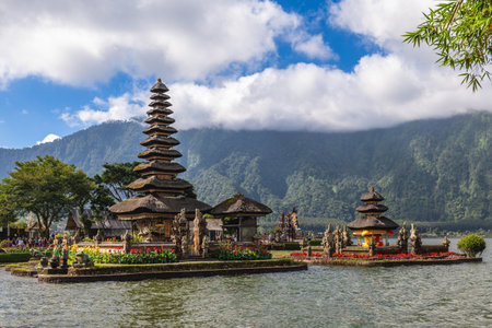 Pura Ulun Danu Bratan, a Hindu Shaivite temple in Bali, Indonesia.の写真素材