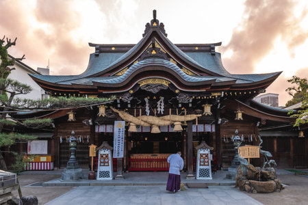 March 26, 2023: Kushida Shrine, a Shinto shrine founded in 757 and located in Hakata ku, Fukuoka, Japan. It is dedicated to the gods of Ohatanushi no mikoto, Amaterasu omikami and Susanowo no mikoto.のeditorial素材