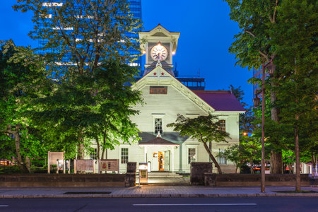 Sapporo clock tower, former Agricultural College, in Sapporo, Hokkaido, Japan. Translation: Martial Arts Hallのeditorial素材