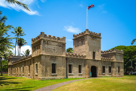 Hale Koa, aka Iolani Barracks, located at Honolulu, Oahu, Hawaiiのeditorial素材
