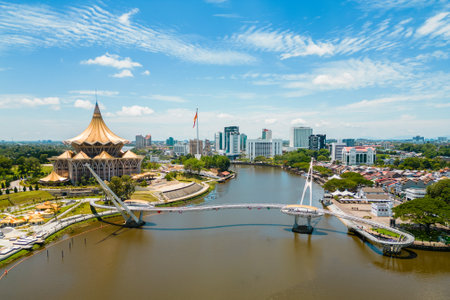 scenery of the waterfront of Sarawak river in Kuching, Sarawak, east Malaysiaのeditorial素材