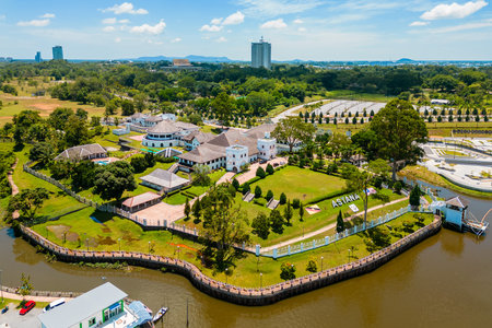 Aerial view of Astana palace in Kuching city, Sarawak, Borneo island, Malaysiaのeditorial素材
