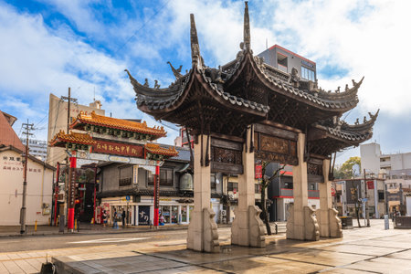 March 24, 2023: Nagasaki Shinchi Chinatown in Nagasaki, Japan, was originally the location of the warehouses of Chinese merchants. This city was the only open port in Japan during the Tokugawa period.のeditorial素材