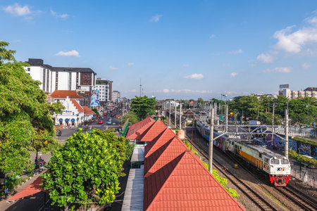 July 17, 2023: Yogyakarta railway station, aka Tugu Station, a railway station located in center Yogyakarta, Indonesia and designated as a cultural heritage by the Government of the Special Region.のeditorial素材