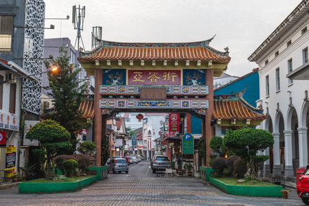 September 5, 2023: Harmony Arch, the main entrance of Carpenter Street, one of the oldest street in Kuching, Sarawak, Malaysia. It was officially launched on 7th March 2007 by the Chief Minister.のeditorial素材