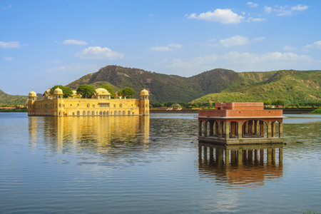 Jal Mahal, the Water Palace, located in Man sagar Lake, Jaipur, Rajasthan, Indiaの写真素材