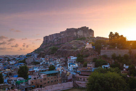 view of mehrangarh fort located in Jodhpur, the blue city, Rajasthan, Indiaの写真素材