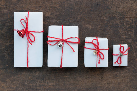 Handmade gift boxes on wood background