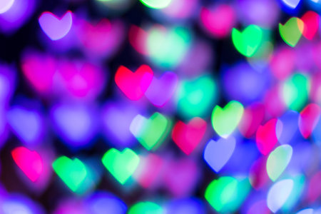 Defocused lights background. Heart bokehの写真素材