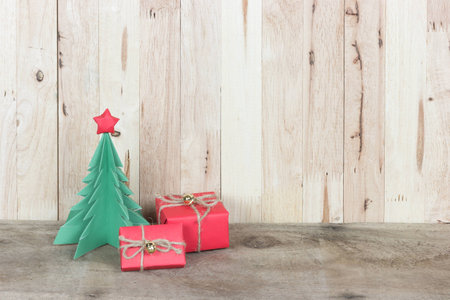 Christmas decoration on wood backgroundの写真素材