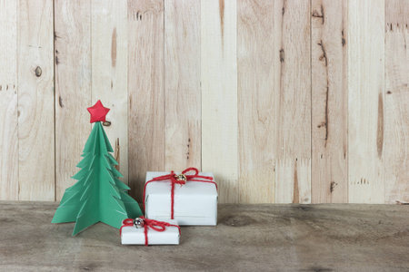 Christmas decoration on wood backgroundの写真素材