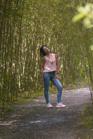 beatiful woman enjoying a park dayの写真素材