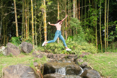 Beatiful teen woman enjoying of the natureの写真素材
