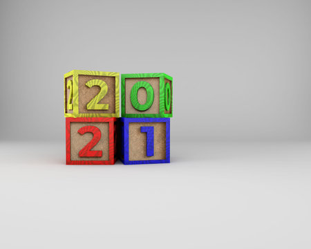 New year 2021 on wooden cubes with colors for children