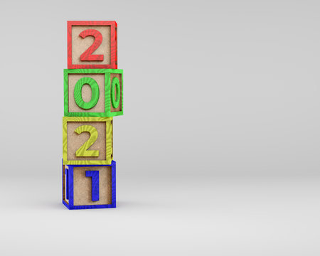 New year 2021 on wooden cubes with colors for childrenの写真素材