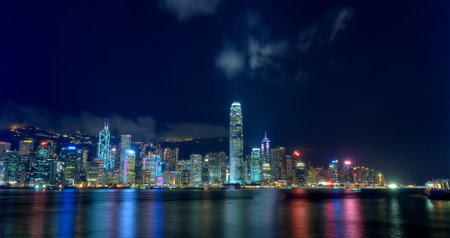 Hong Kong skyline at nightのeditorial素材