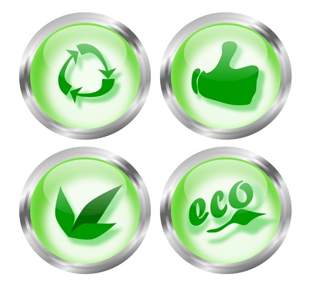 Set of four round eco-friendly icon glass buttons which can also be used as badgesの写真素材
