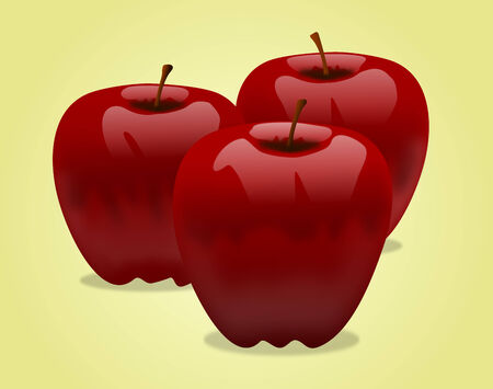 Illustration of three shiny red apples isolated on a pale yellow background
の写真素材