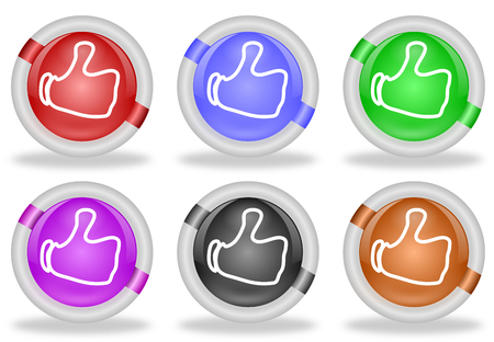 Set of six share or like web buttons with thumbs up icon, in pastel shades and with beveled white rims
の写真素材