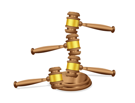 Concept of unanimous or common decision illustrated with wooden judge's mallets piled up 
の写真素材