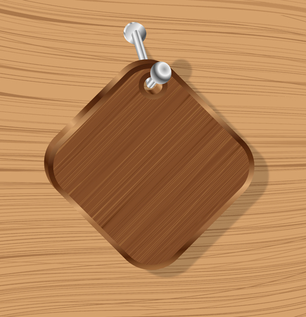 Illustration of a wooden signboard with copy space hanging on a metallic hook on a wooden textured wall
の写真素材