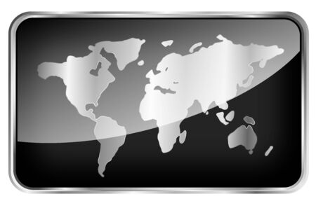 World map on a shiny black tab with silver or chrome metallic frame
の写真素材