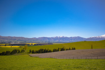 Looking out over the Canturbury Plains from the Geraldine Fairlie lookout. State Highway 79, New Zealandの写真素材
