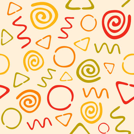 Autumn color seamless pattern memphis style. Random shapesのイラスト素材