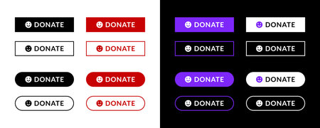 Donate button set with smile icon. Vector illustration.