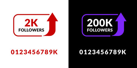 Stylish followers badge. Red and purple colors.