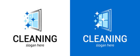 Minimalist cleaning service logotype with sparkles and window. Vector.のイラスト素材