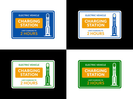 Electric vehicle charging station signboard. Vector illustration.のイラスト素材