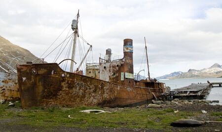 Old whaling boat at Grytviken, South Georgiaの写真素材