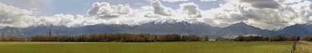 Panorama of snowy mountain range in New Zealand. Composite of 42 individual images.の写真素材