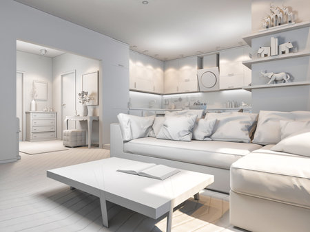 3d render of small apartments in pastel colors.
