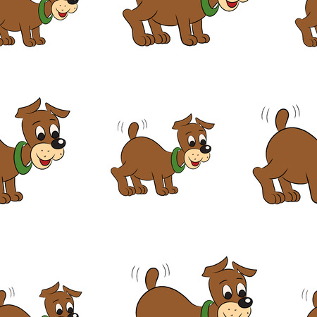 Vector illustration of a seamless pattern of cute puppy on white backgroundのイラスト素材