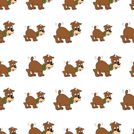 Vector illustration of a seamless pattern of cute puppy on white backgroundのイラスト素材