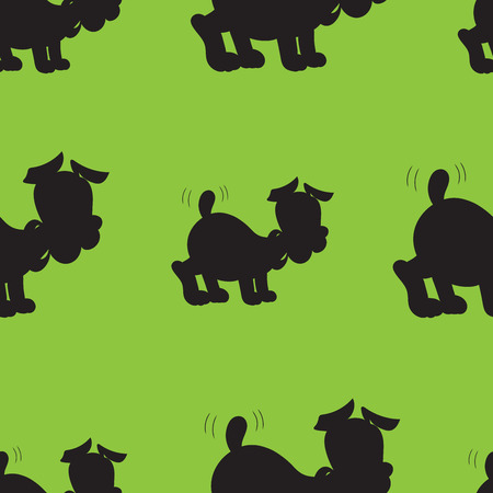 Vector illustration of a seamless pattern of cute puppy on green backgroundのイラスト素材