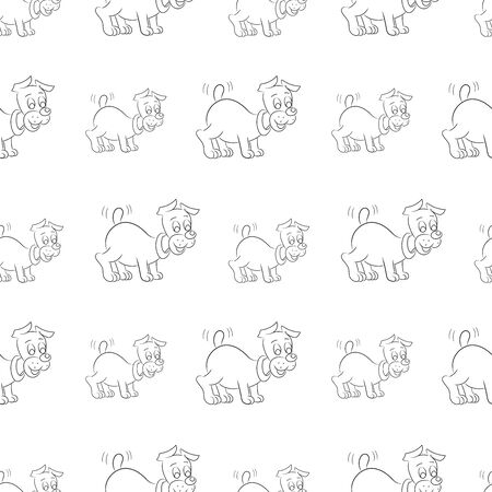 Vector illustration of a seamless pattern of cute puppy on white backgroundのイラスト素材