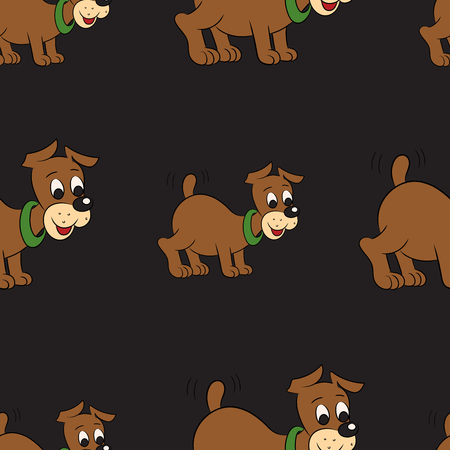 Vector illustration of a seamless pattern of cute puppy on black backgroundのイラスト素材