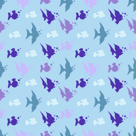 Vector illustration of a seamless pattern of fish on blue backgroundのイラスト素材