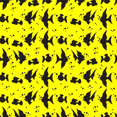 Vector illustration of a seamless pattern of fish on yellow backgroundのイラスト素材