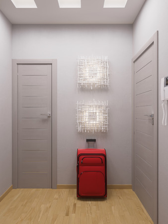 3d illustration hallway interior design. Modern studio apartment in the Scandinavian minimalist styleの写真素材