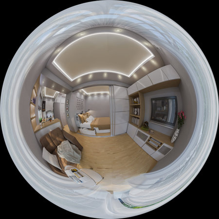 3d illustration spherical 360 degrees, seamless panorama of  living room interior design. Modern...