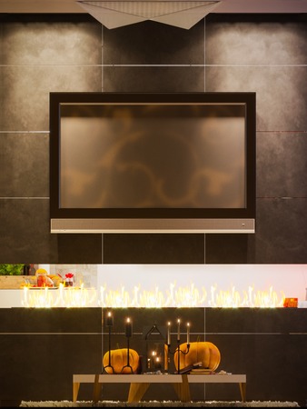 3d illustration of interior design living room in a minimalist style and is decorated for Halloweenの写真素材