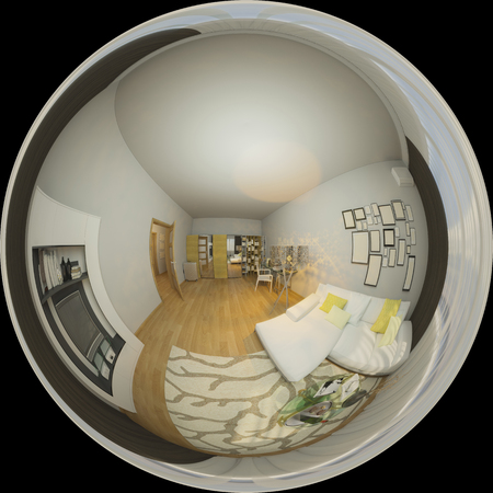 3d illustration 360 degrees panorama of living room nterior designの写真素材